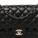 Lambskin Quilted Medium Double Flap Black