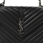 Sheepskin Matelasse Chevron Monogram Medium College Bag Black