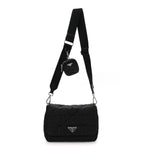 Re-Nylon Quilted Padded Flap Shoulder Bag Black