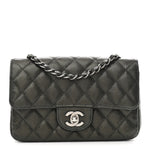 Metallic Caviar Quilted Mini Rectangular Flap Dark Grey