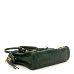 Shiny Supple Calfskin Crocodile Embossed Gold Metallic Edge Hardware Nano City Green