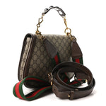 GG Supreme Monogram Textured Dollar Calfskin Web Medium Blondie Shoulder Flap Bag Beige Ebony New Acero