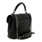 Sheepskin Matelasse Chevron Monogram Monochrome Medium College Bag Black