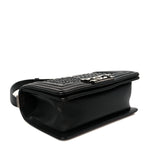 Lambskin Braided Woven Small Boy Flap Black