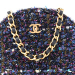 Tweed Quilted Round Clutch With Chain Multicolor