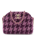 Tweed Quilted Mini Clutch With Chain Purple