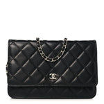 Lambskin Quilted Wallet On Chain WOC Black