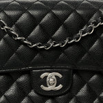 Caviar Quilted Medium Double Flap Black