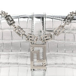 Metallic Crocodile Embossed Calfskin Greca Goddess Wallet On Chain Silver