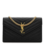 Grain De Poudre Matelasse Chevron Monogram Chain Wallet Black