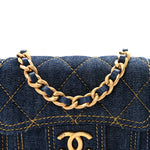 Denim Quilted Double You Card Holder On Chain Blue