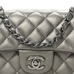 Metallic Lambskin Quilted Mini Rectangular Flap  Dark Grey