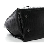 Calfskin Crocodile Embossed Small Monogram Cabas Black