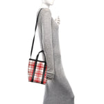 Calfskin Embossed Plaid North-South Small Barbes Shopper Tote Red