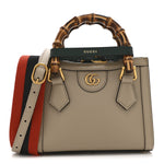 Textured Dollar Calfskin Web Mini Diana Tote Bag Oatmeal Vintage Green