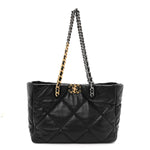 Lambskin Quilted Chanel 19 East West Shopping Bag Black