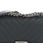 Calfskin Chevron Quilted New Medium Boy Flap Dark Navy Blue