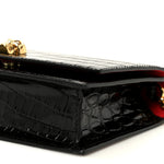 Calfskin Crocodile Embossed Skull Mini Shoulder Bag Black