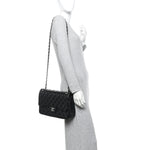 Lambskin Quilted Jumbo Double Flap Black