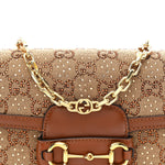 New Canvas Charisma Calfskin Crystal GG Monogram Mini Horsebit 1955 Shoulder Bag Camel Ebony