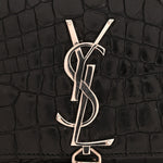 Calfskin Crocodile Embossed Small Classic Monogram Kate Tassel Satchel Black