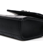 Lambskin Quilted Mini Metal Top Handle Flap Clutch With Chain  Black
