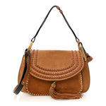 Suede Braided Medium Hudson Double Carry Shoulder Bag Caramel