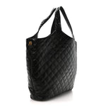 Lambskin Quilted Maxi Icare Shopping Tote Black