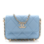 Lambskin Quilted Chain Around Coin Purse With Chain Light Blue
