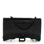 Shiny Calfskin Monochrome Crocodile Embossed Hourglass Chain Bag Black