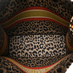 Canvas Velvet Embroidered Large Leopard Book Tote Tote Beige