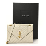 Grain De Poudre Textured Mixed Matelasse Medium Triquilt Monogram Satchel Crema Soft