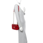 Velvet Matelasse Mini GG Marmont Shoulder Bag Hibiscus Red