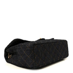 Denim Quilted XXL Travel Flap Bag Dark Blue Orange