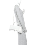 Shiny Box Calfskin Tonal B Hourglass Stretch Top Handle Bag White