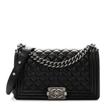 Lambskin Quilted Medium Boy Flap Black