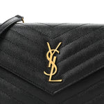 Grain De Poudre Matelasse Chevron Monogram Envelope Chain Wallet Black