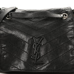 Pebbled Lambskin Chevron Monogram Large Nolita Black