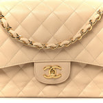Caviar Quilted Jumbo Double Flap Beige