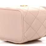 Lambskin Quilted Pearl Crush Mini Vanity Case With Chain Light Beige
