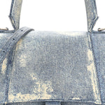 Nappa Denim Printed Hourglass Top Handle Bag Small Denim Blue