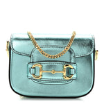 Metallic Calfskin Super Mini Horsebit 1955 Shoulder Bag Light Blue