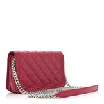 Lambskin Quilted Boy Wallet On Chain WOC Dark Fuchsia