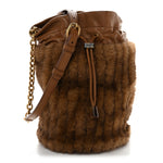 Faux Fur Lambskin Bucket Bag Brown Chocolate