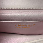 Iridescent Lambskin Quilted Mini Top Handle Rectangular Flap White