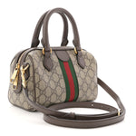 GG Supreme Monogram Textured Dollar Calfskin Web Mini Ophidia Top Handle Bag Beige Ebony New Acero