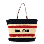 Raffia Crochet Stripe Tote Natural Blue