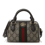 GG Supreme Monogram Textured Dollar Calfskin Web Super Mini Ophidia Top Handle Bowler Bag Beige Ebony New Acero