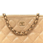 Metallic Caviar Quilted Small Clutch With Chain Gold