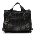 Snakeskin Glazed Calfskin Quilted Urban Mix Tote Black